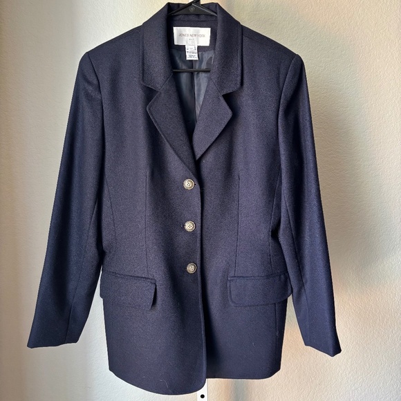 Vintage Jones New York Suit Blazer Wool Jacket Women's Navy Blue - Picture 1 of 5